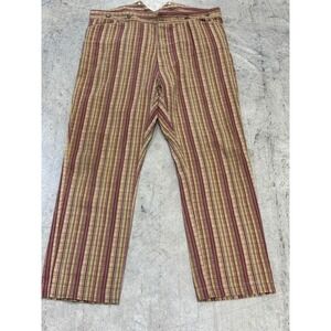 Frontier Classics Striped Pants Size 42 Burgundy Beige High Waist Cotton